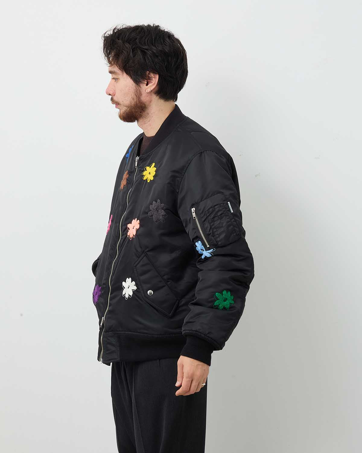 FLOWER EMBROIDERY FLIGHT JACKET