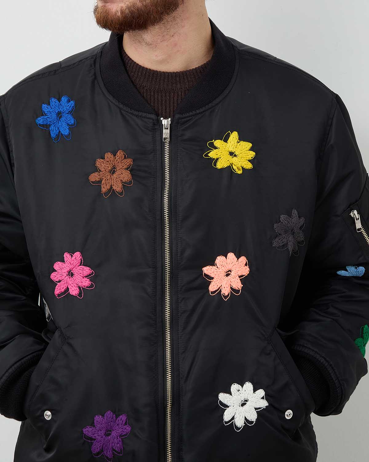 FLOWER EMBROIDERY FLIGHT JACKET