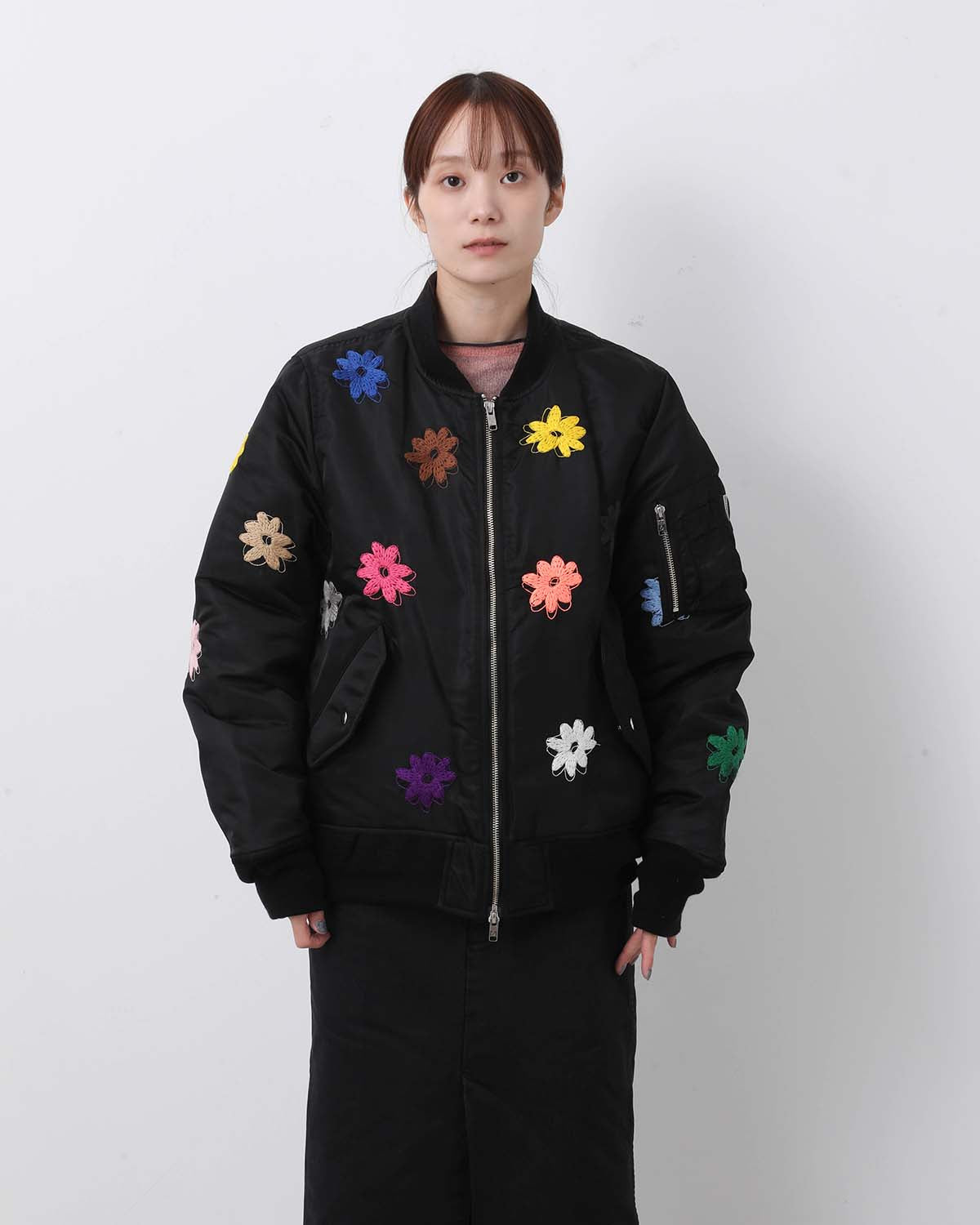 FLOWER EMBROIDERY FLIGHT JACKET