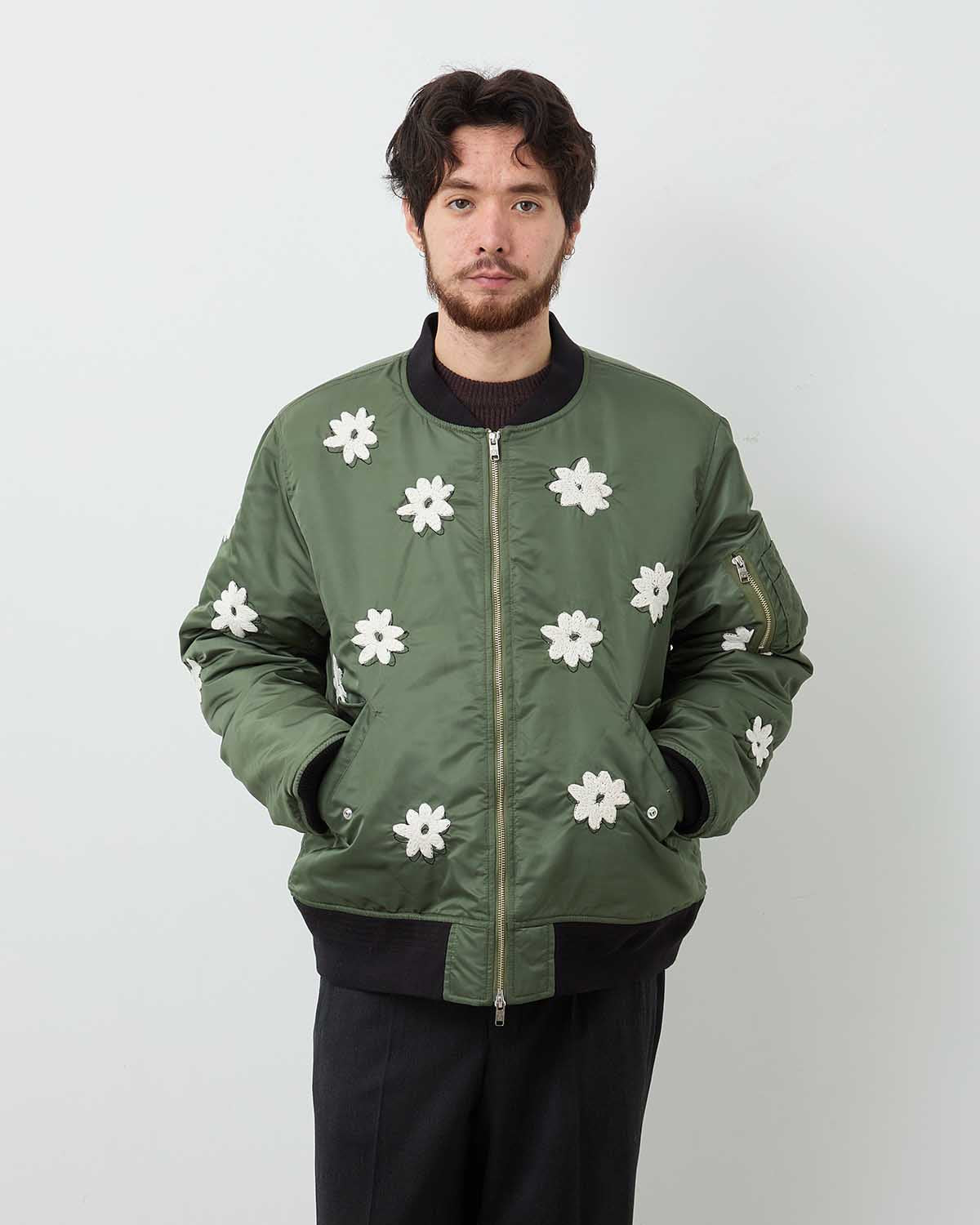 FLOWER EMBROIDERY FLIGHT JACKET