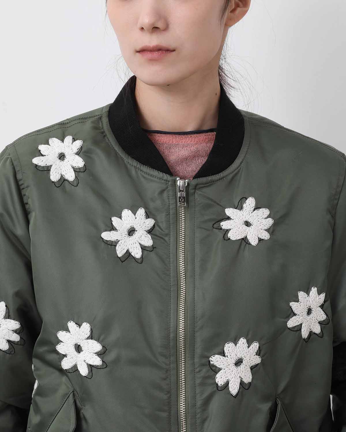 FLOWER EMBROIDERY FLIGHT JACKET
