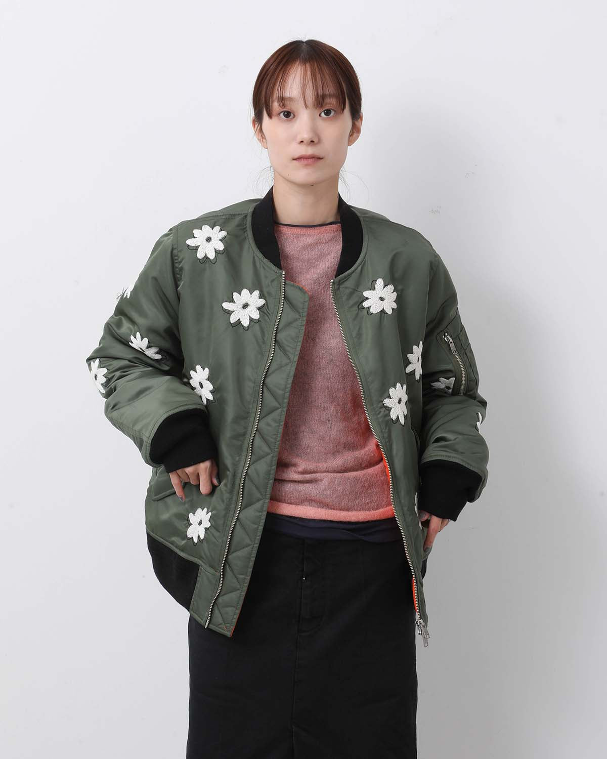 FLOWER EMBROIDERY FLIGHT JACKET