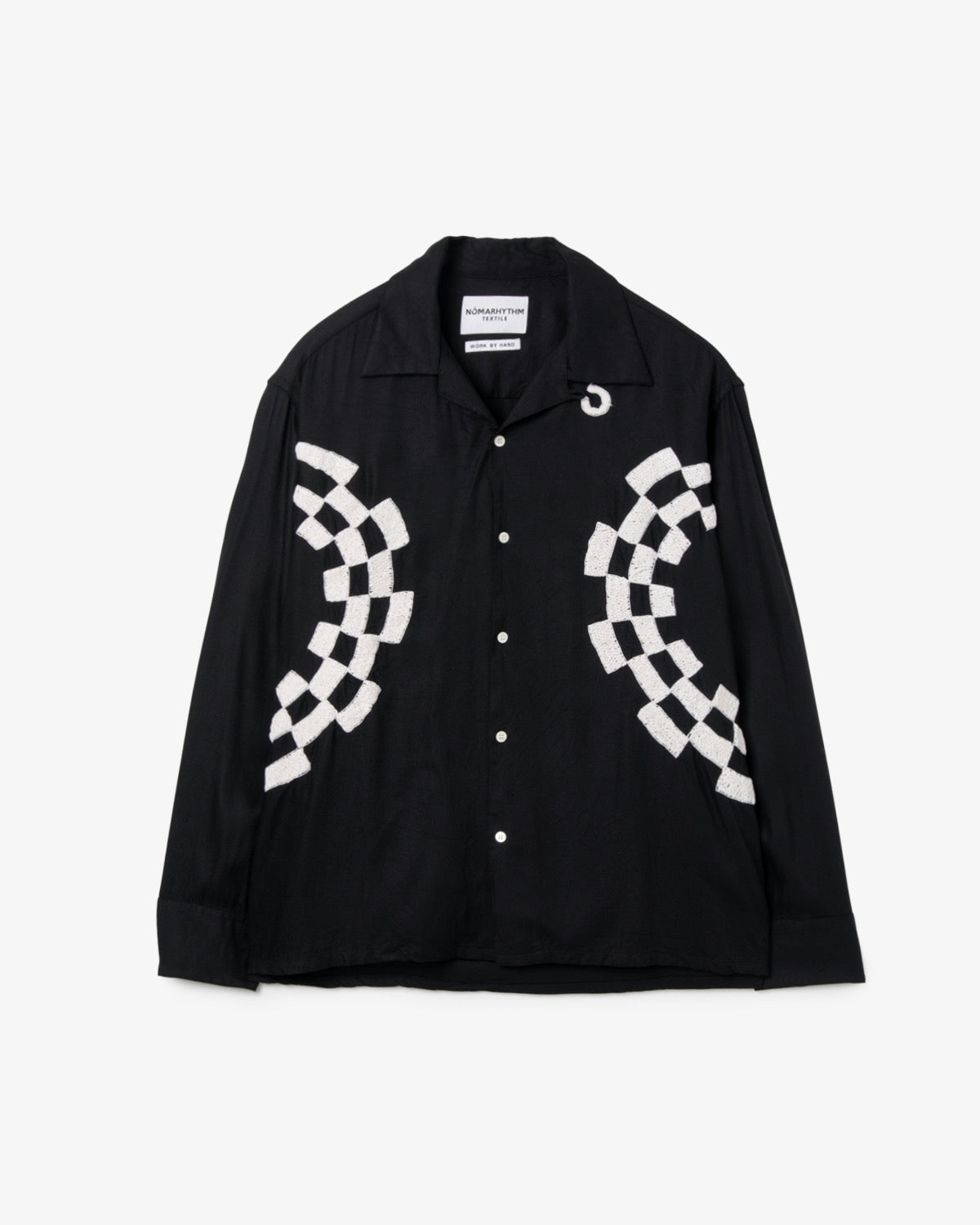 CHECKER EMBROIDERY OPEN COLLAR SHIRT