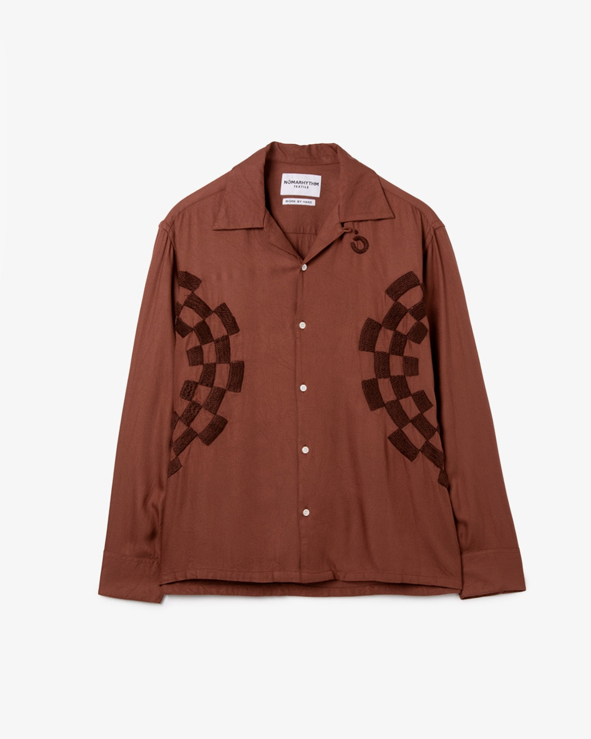 CHECKER EMBROIDERY OPEN COLLAR SHIRT