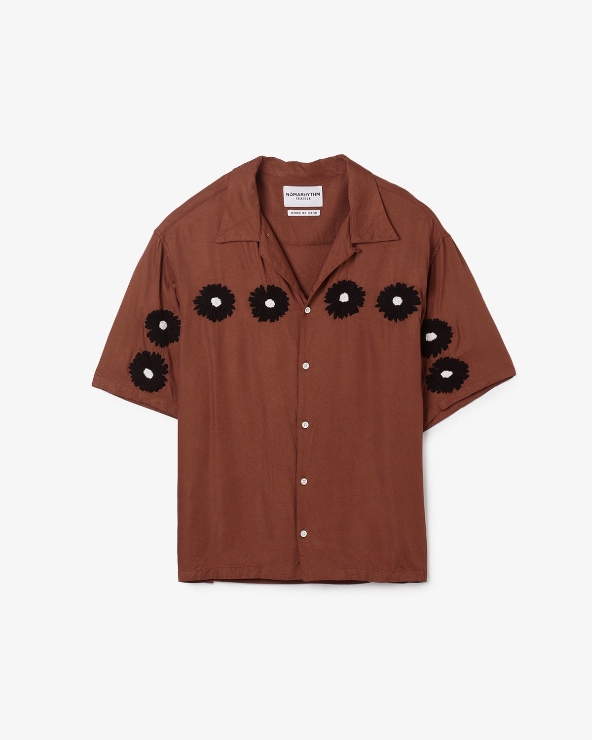 FLOWER EMBROIDERY OPEN COLLAR SS SHIRT