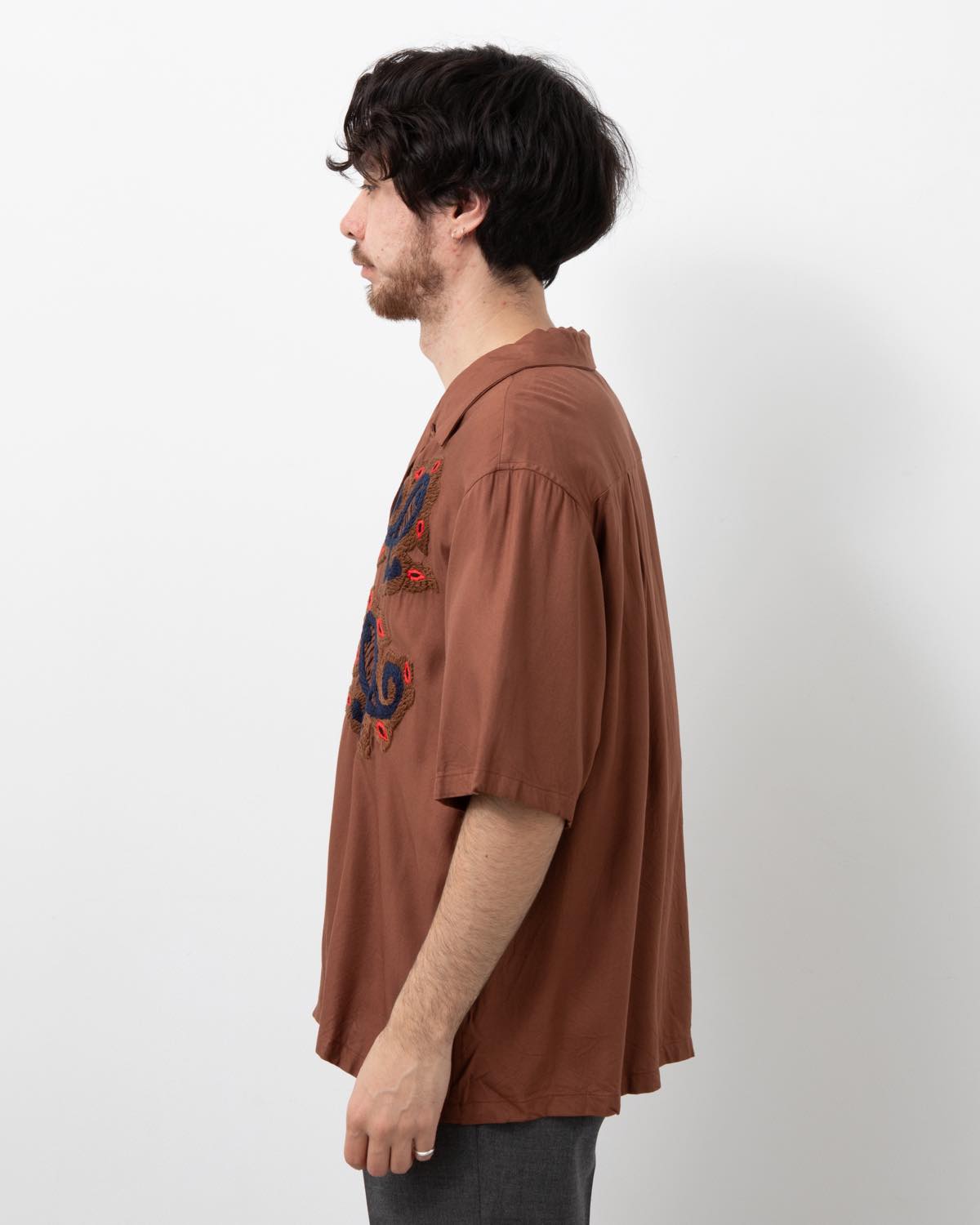 PAISLEY EMBROIDERY OPEN COLLAR SS SHIRT