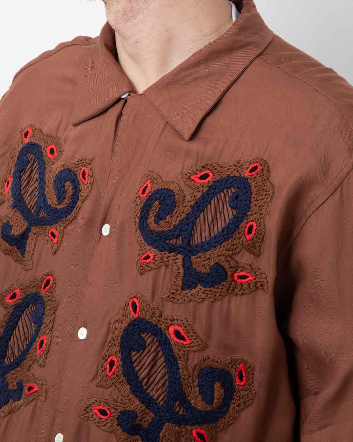 PAISLEY EMBROIDERY OPEN COLLAR SS SHIRT