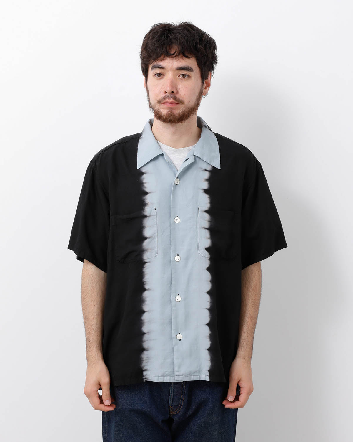 HAND DYE OPEN COLLAR SS SHIRT