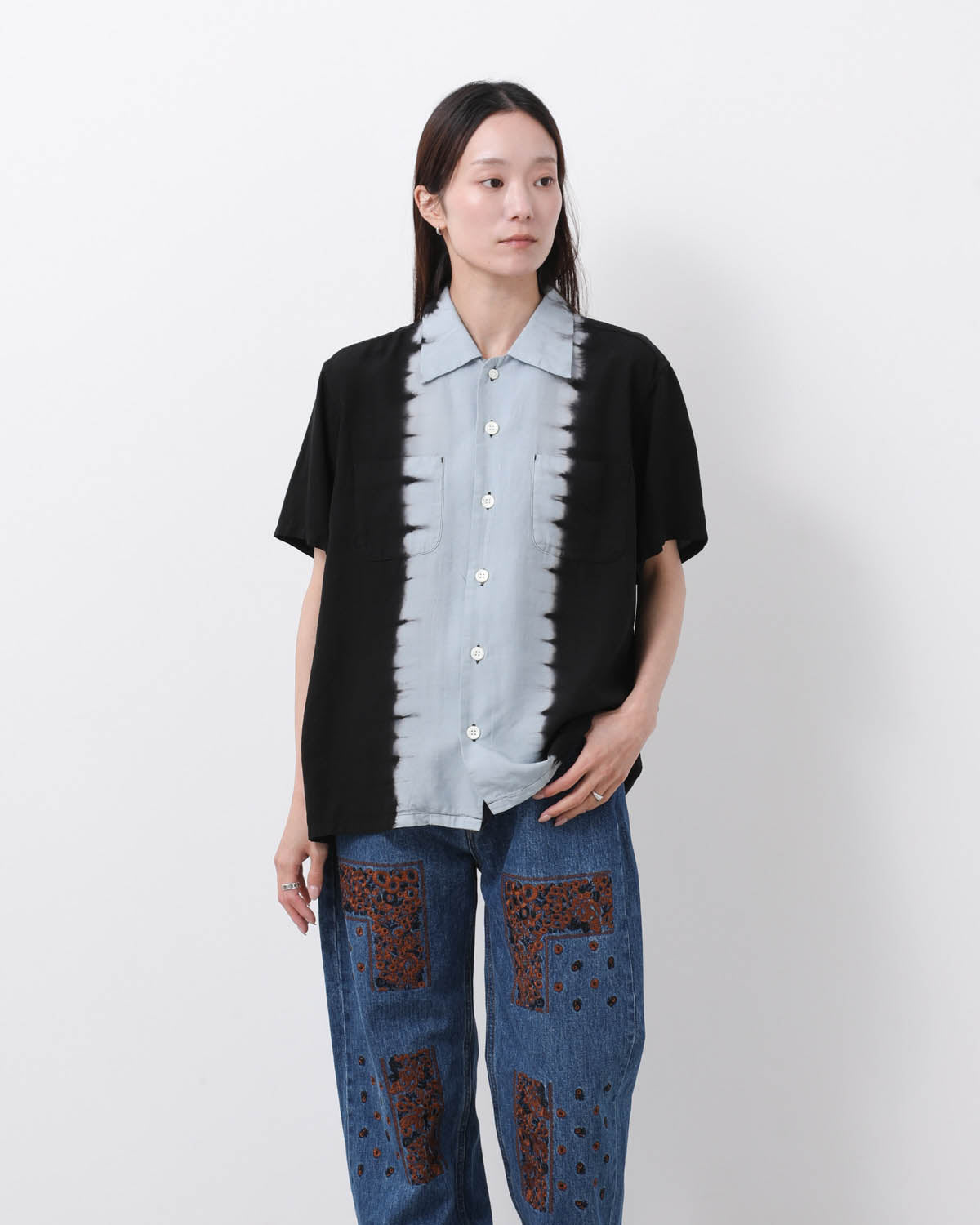 HAND DYE OPEN COLLAR SS SHIRT