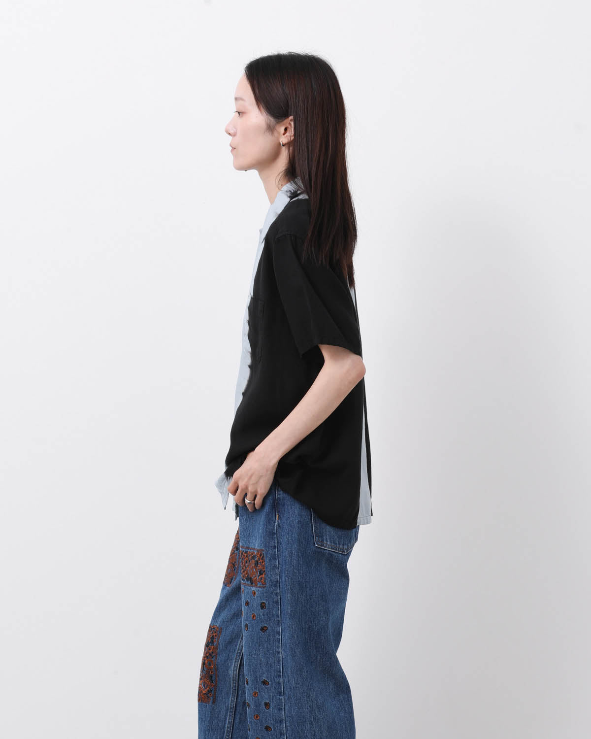 HAND DYE OPEN COLLAR SS SHIRT