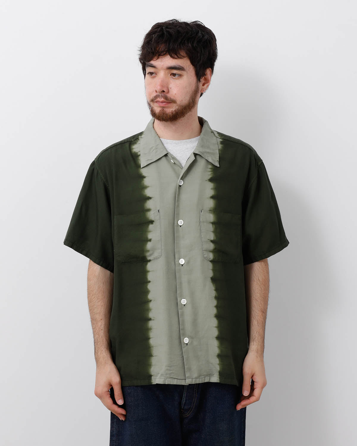 HAND DYE OPEN COLLAR SS SHIRT