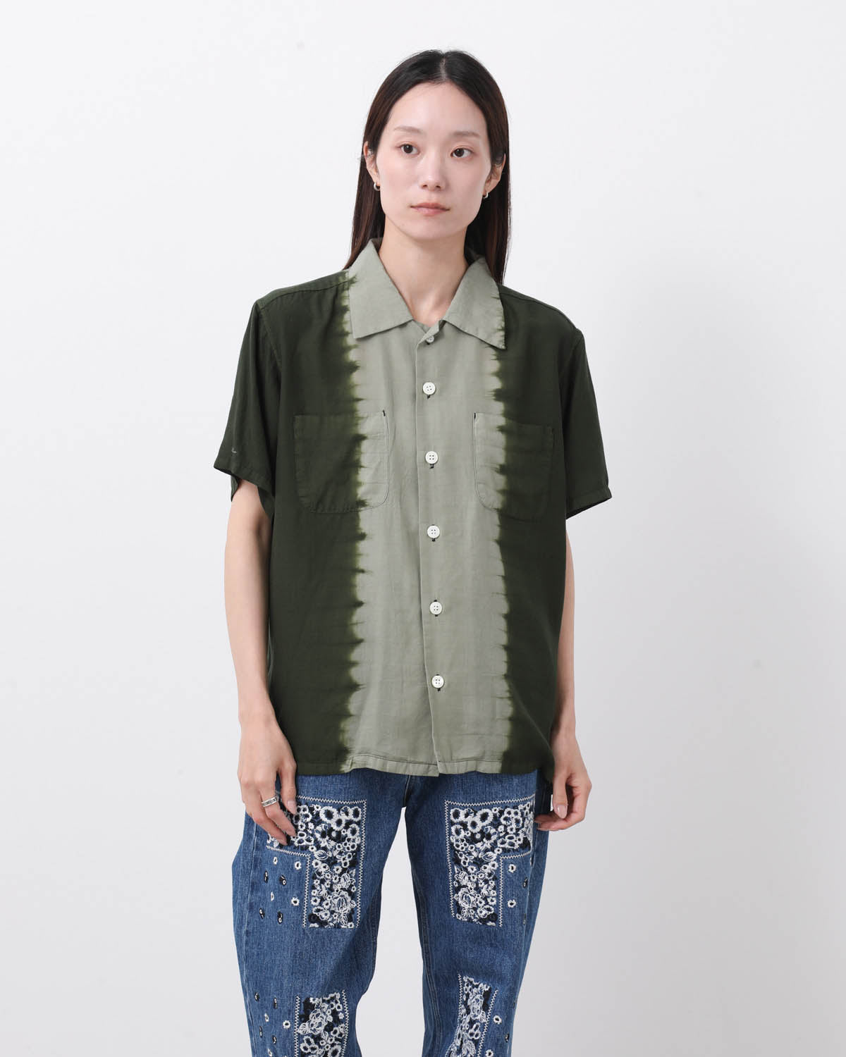 HAND DYE OPEN COLLAR SS SHIRT