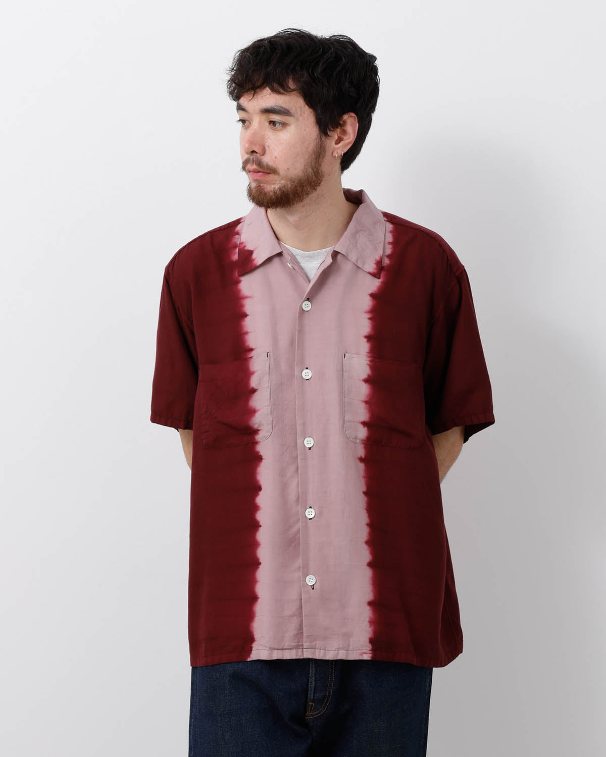 HAND DYE OPEN COLLAR SS SHIRT