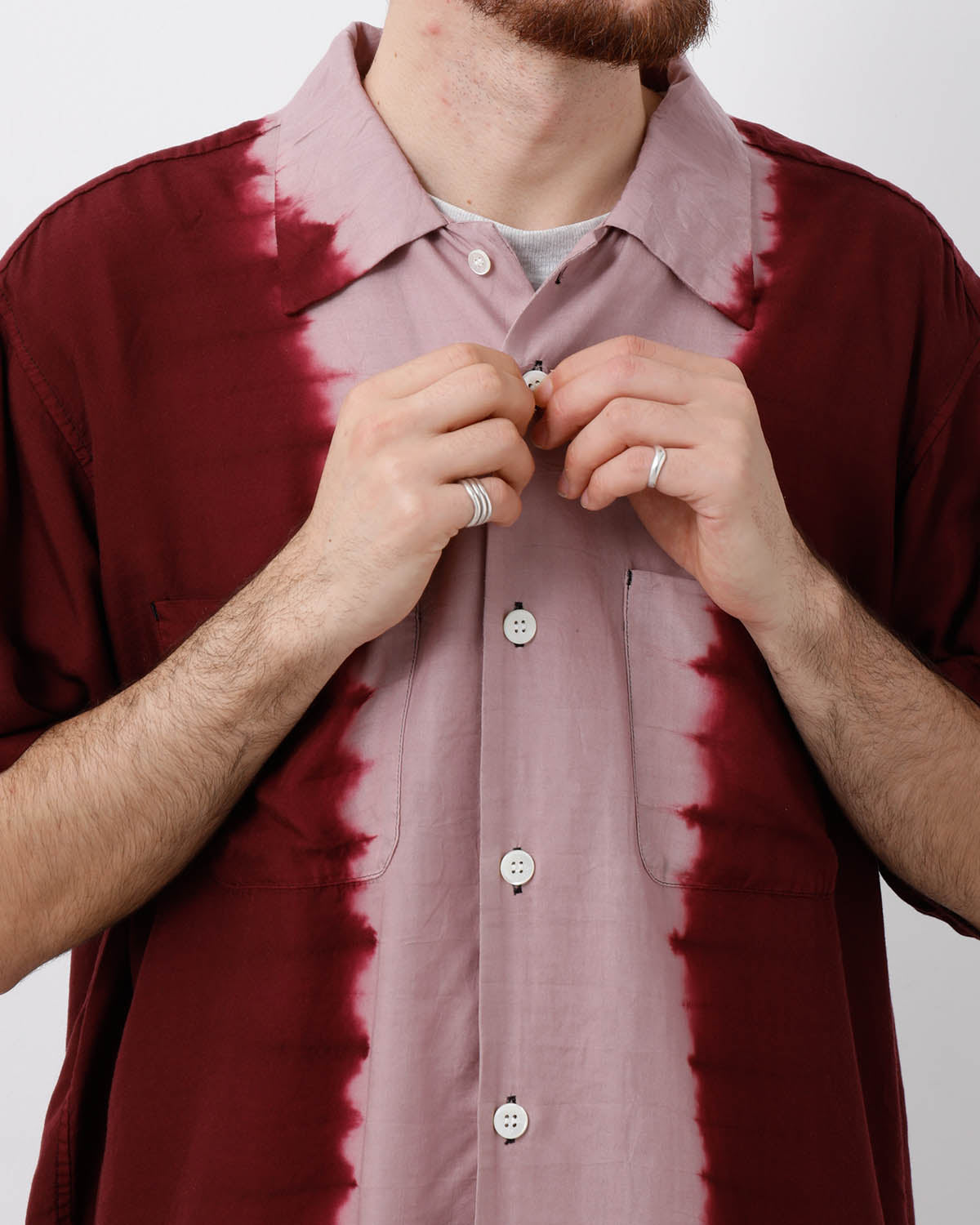 HAND DYE OPEN COLLAR SS SHIRT