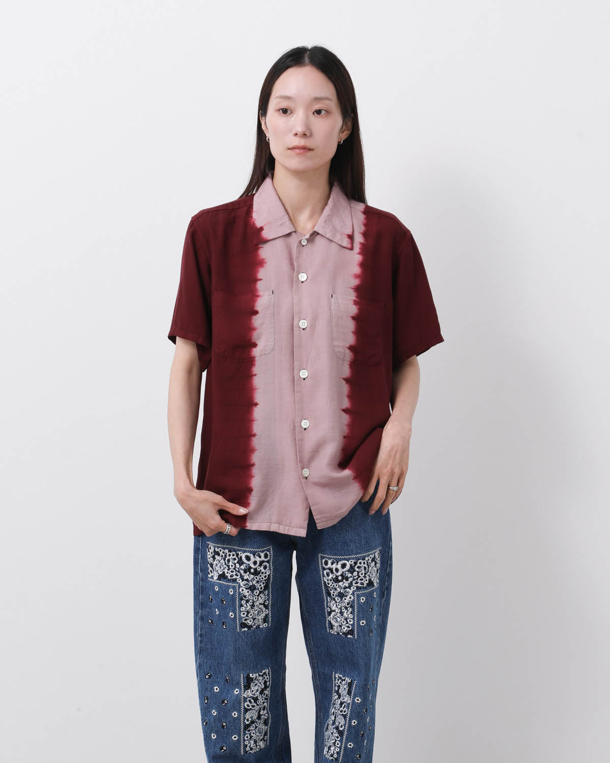 HAND DYE OPEN COLLAR SS SHIRT
