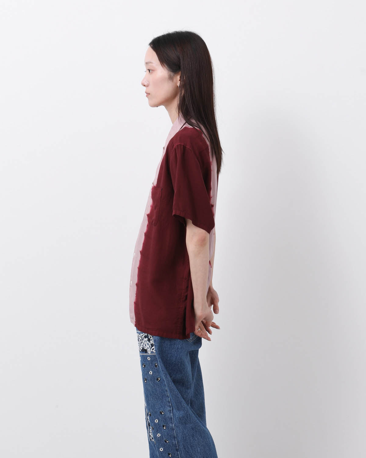 HAND DYE OPEN COLLAR SS SHIRT