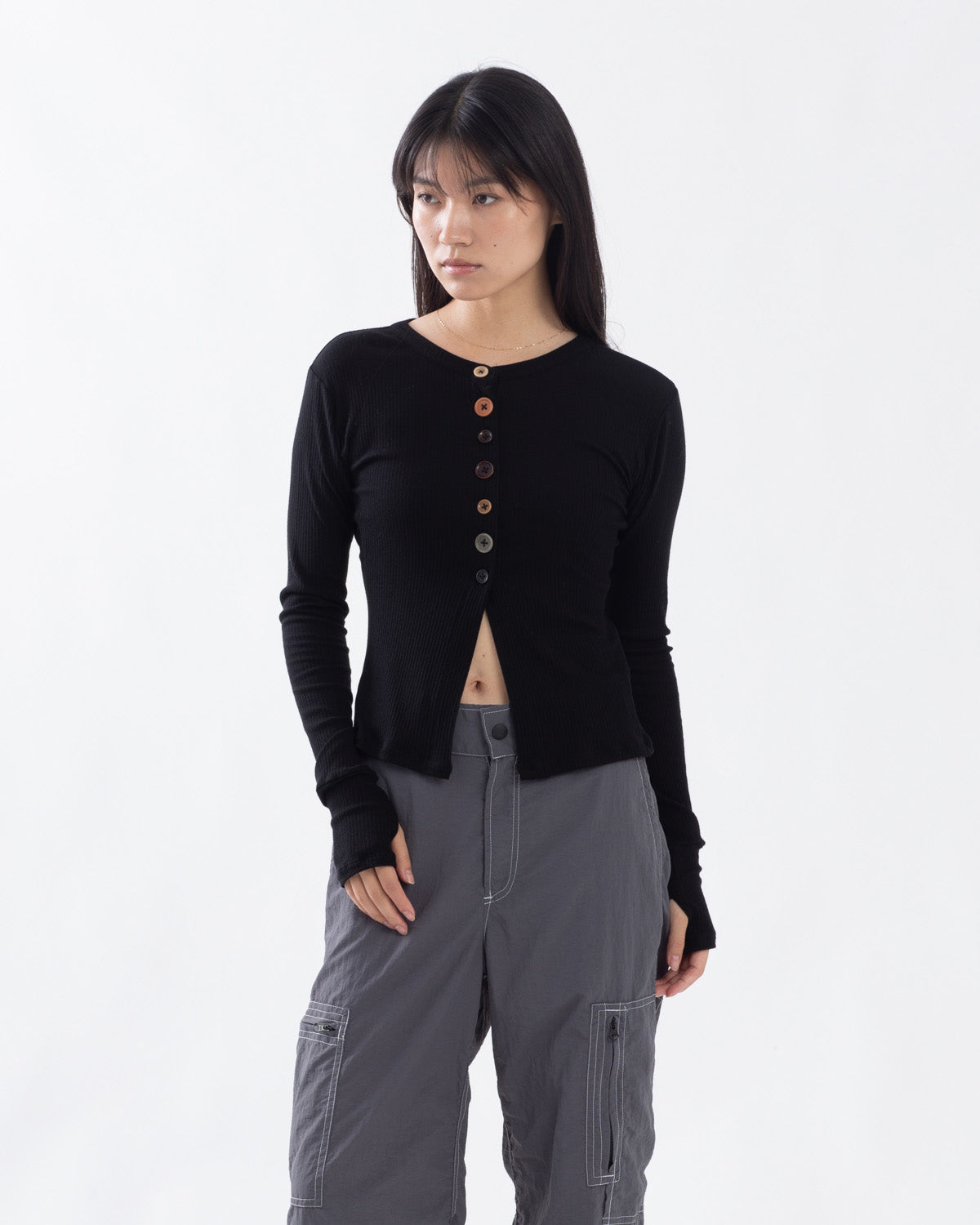 MULTI BUTTON RIB CARDIGAN
