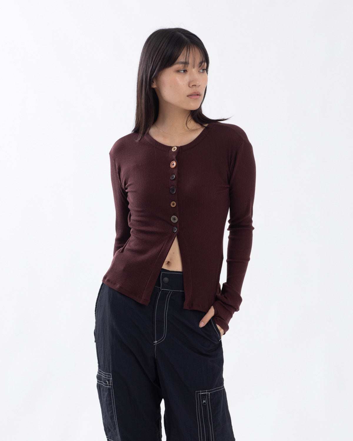MULTI BUTTON RIB CARDIGAN