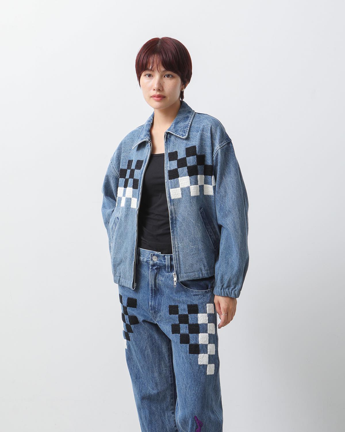 CHECKER HAND EMBROIDERY BLOUSON