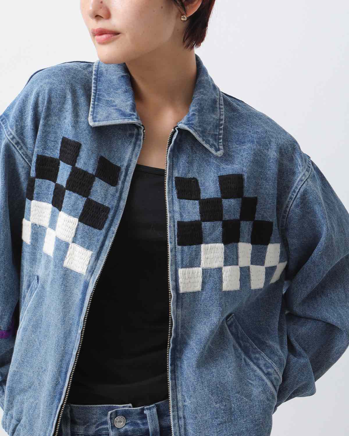 CHECKER HAND EMBROIDERY BLOUSON