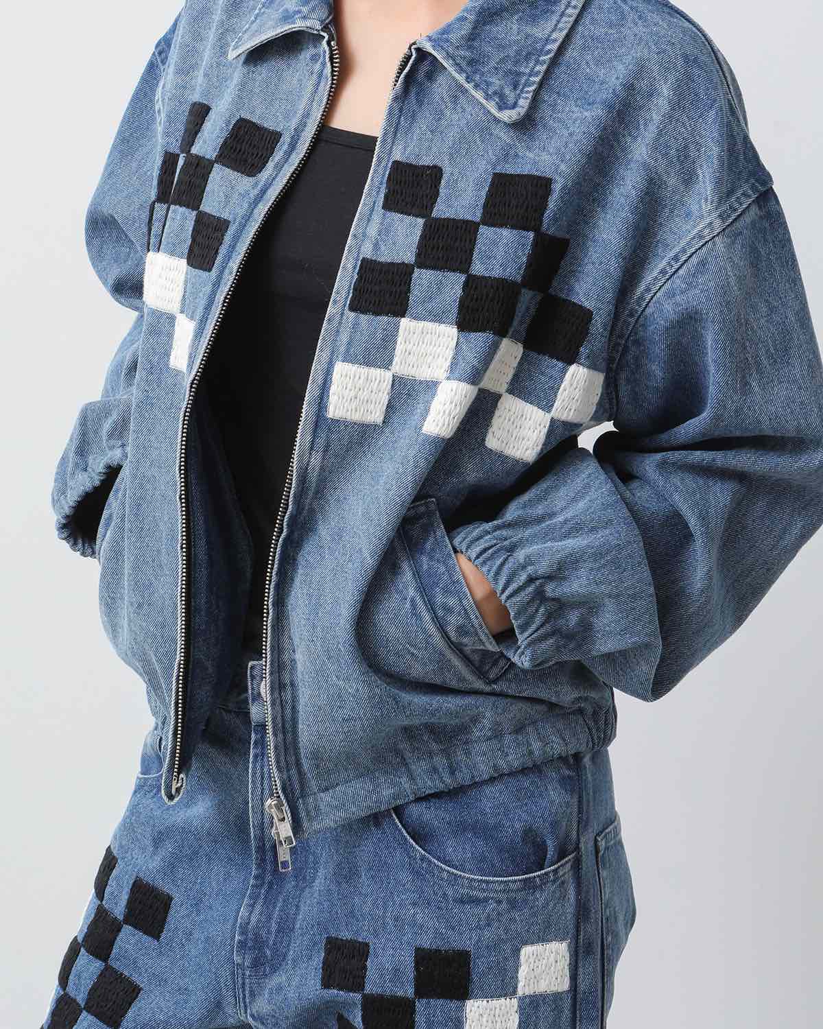 CHECKER HAND EMBROIDERY BLOUSON