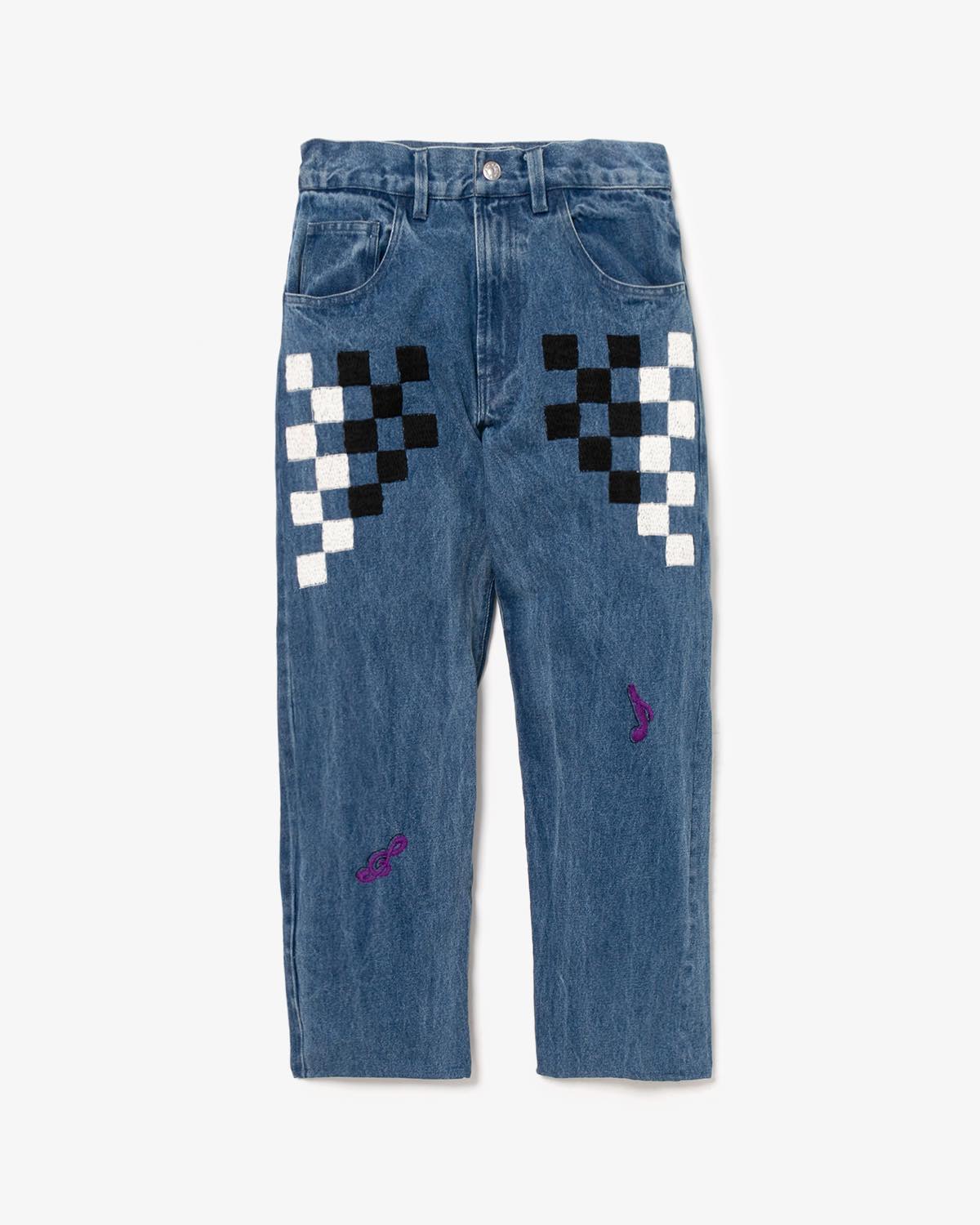 CHECKER HAND EMBROIDERY PANTS