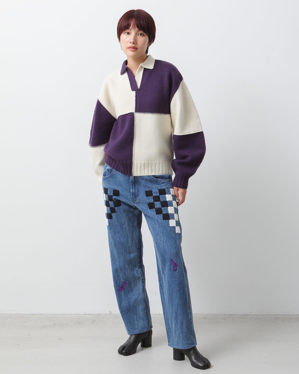 CHECKER HAND EMBROIDERY PANTS