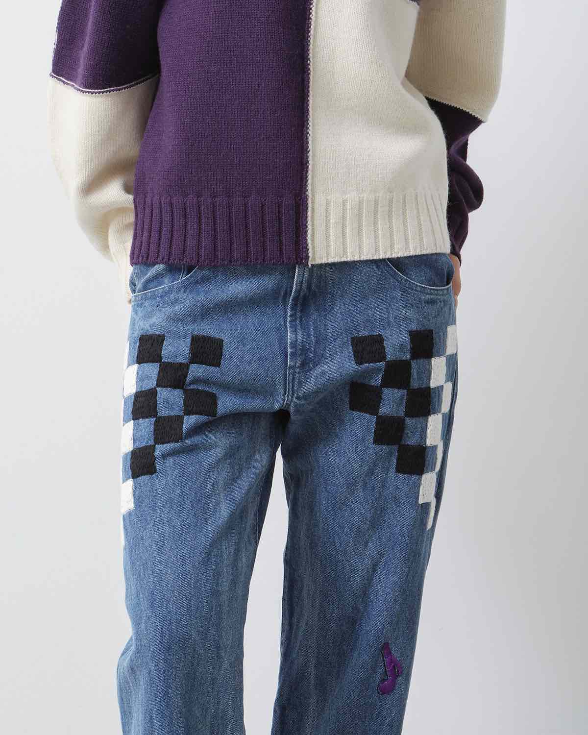 CHECKER HAND EMBROIDERY PANTS