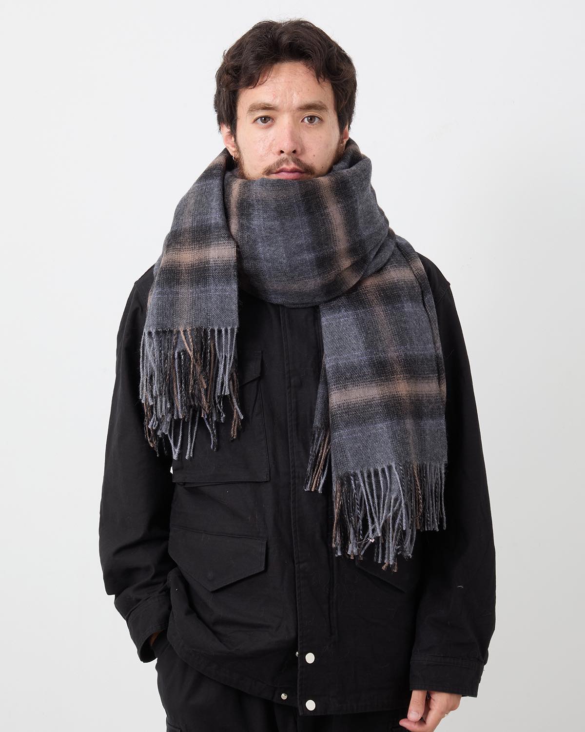 WANDERER STOLE WOOL YARN OMBRE CHECK