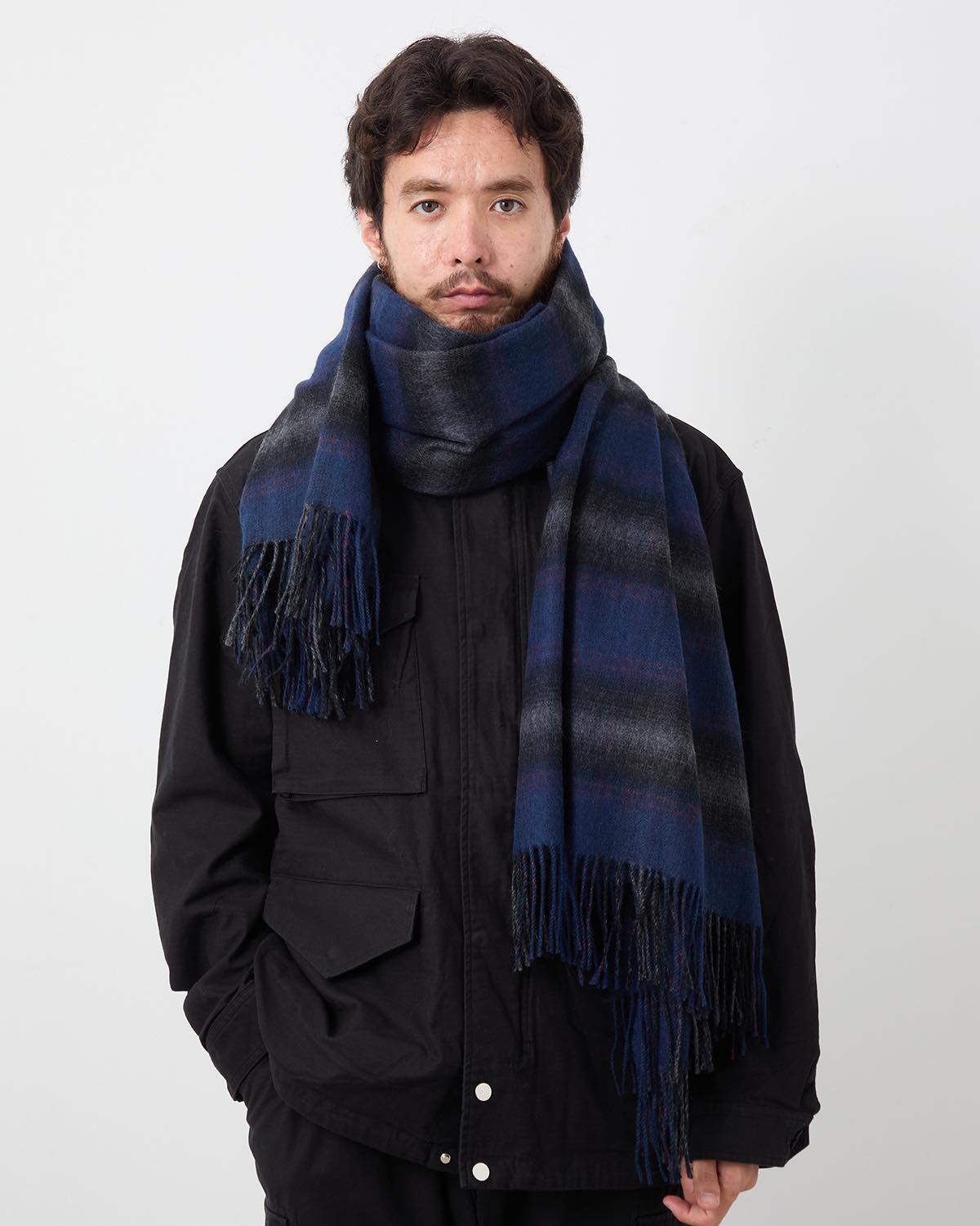 WANDERER STOLE WOOL YARN OMBRE CHECK