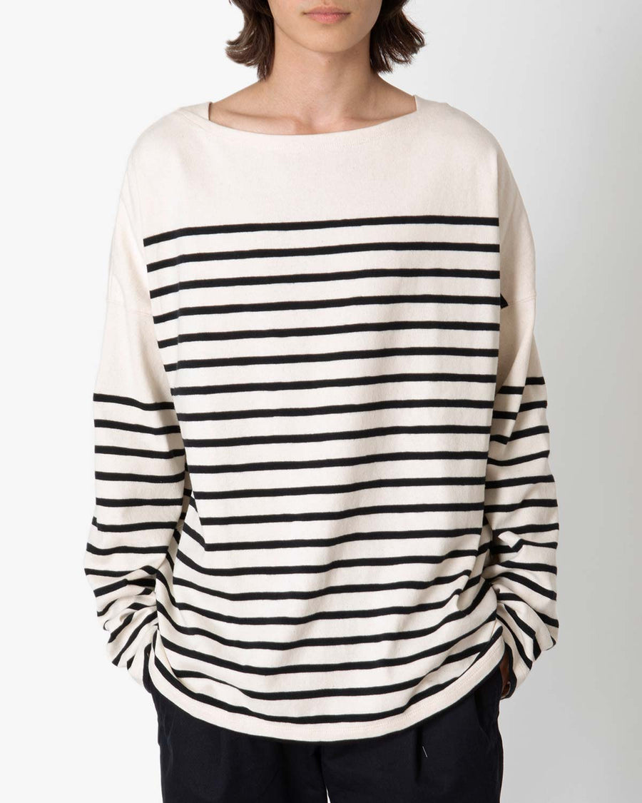 DWELLER BOAT NECK L/S TEE COTTON JERSEY BORDER