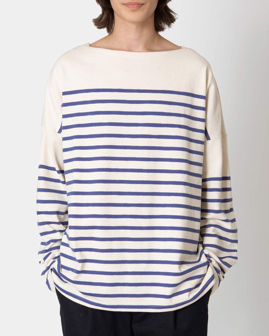 DWELLER BOAT NECK L/S TEE COTTON JERSEY BORDER