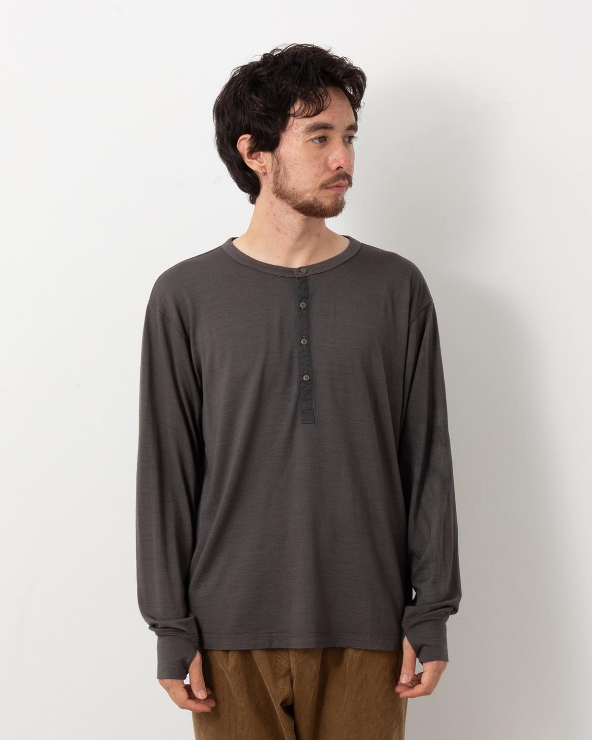 DWELLER L/S HENRY NECK TEE MERINO WOOL OVERDYED