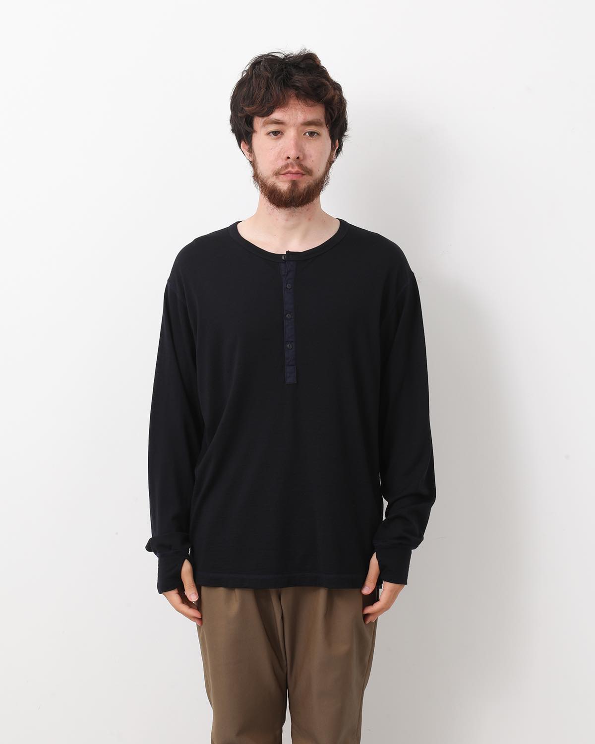 DWELLER L/S HENRY NECK TEE MERINO WOOL OVERDYED
