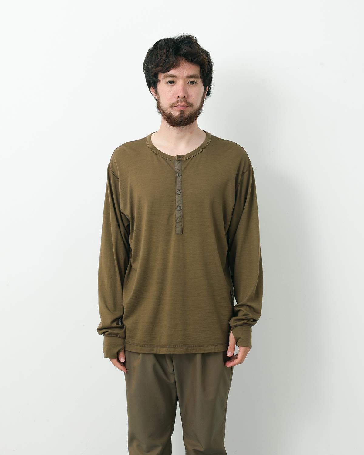 DWELLER L/S HENRY NECK TEE MERINO WOOL OVERDYED