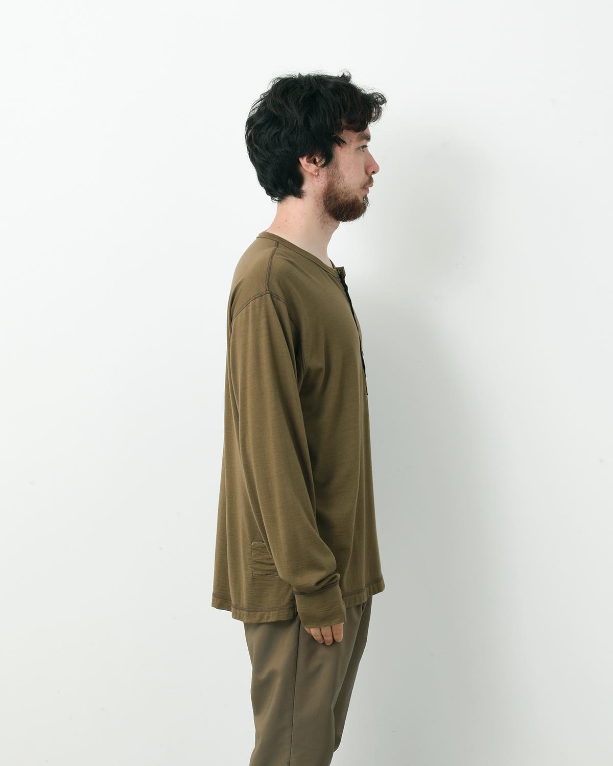 DWELLER L/S HENRY NECK TEE MERINO WOOL OVERDYED