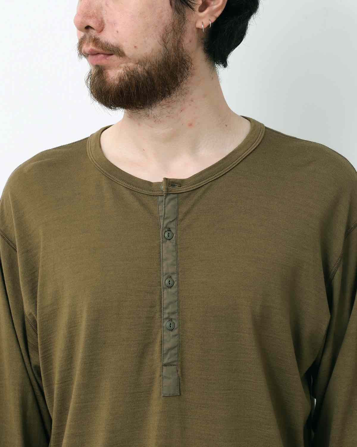 DWELLER L/S HENRY NECK TEE MERINO WOOL OVERDYED