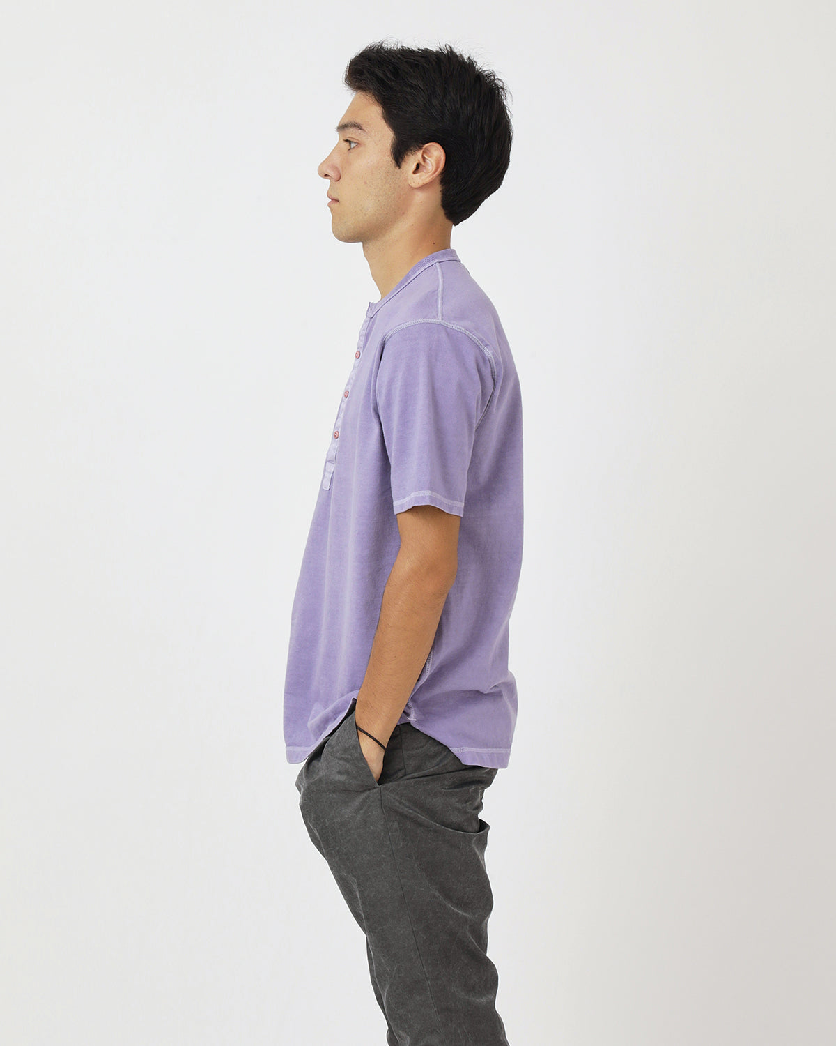 DWELLER S/S HENRY NECK TEE COTTON JERSEY PIGMENT DYE