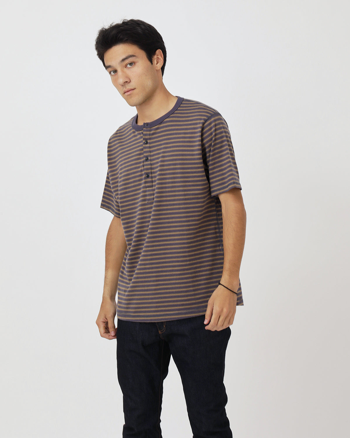 DWELLER S/S HENRY NECK TEE COTTON JERSEY BORDER