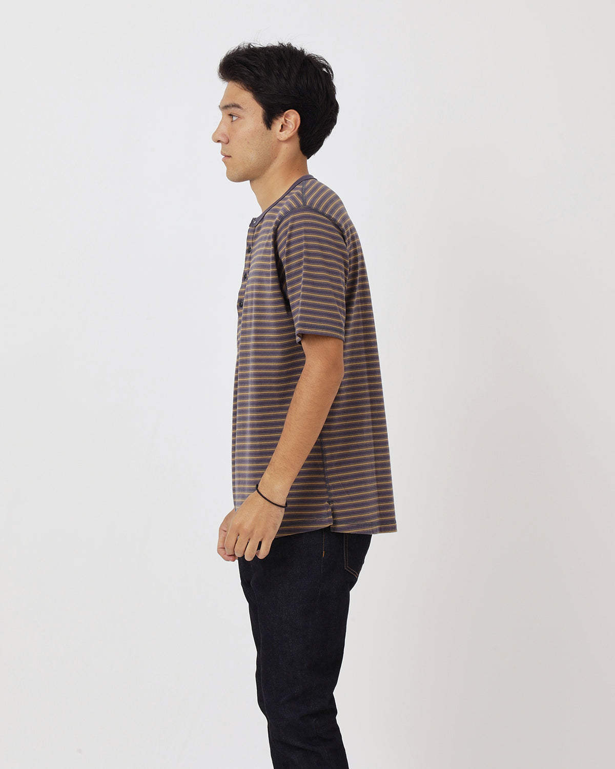 DWELLER S/S HENRY NECK TEE COTTON JERSEY BORDER