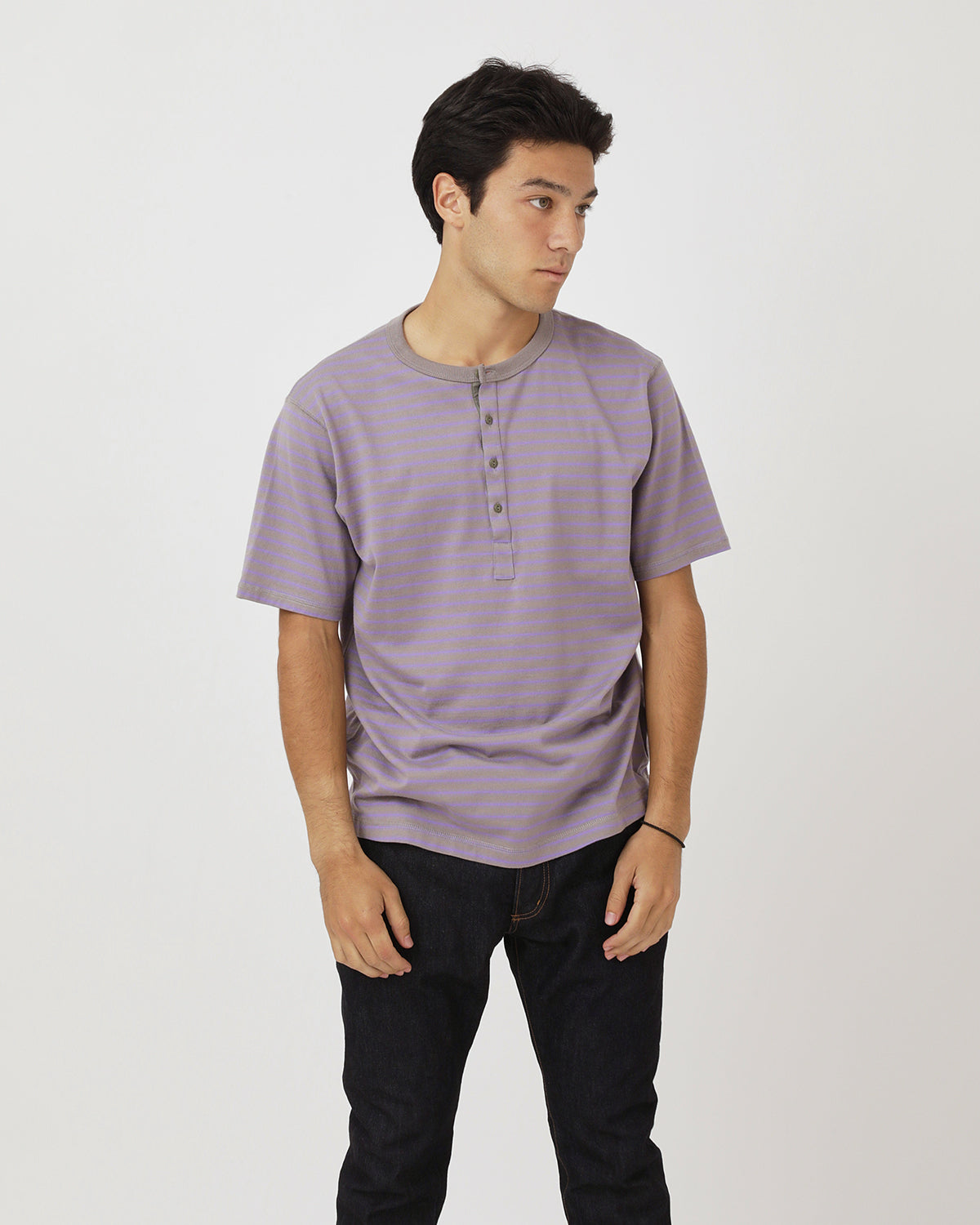DWELLER S/S HENRY NECK TEE COTTON JERSEY BORDER