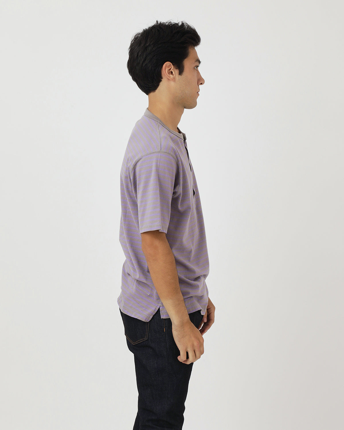 DWELLER S/S HENRY NECK TEE COTTON JERSEY BORDER