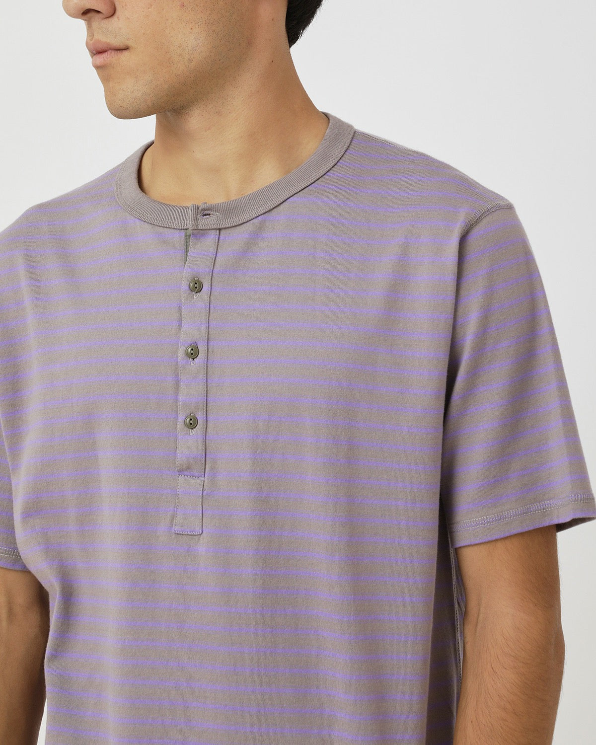 DWELLER S/S HENRY NECK TEE COTTON JERSEY BORDER