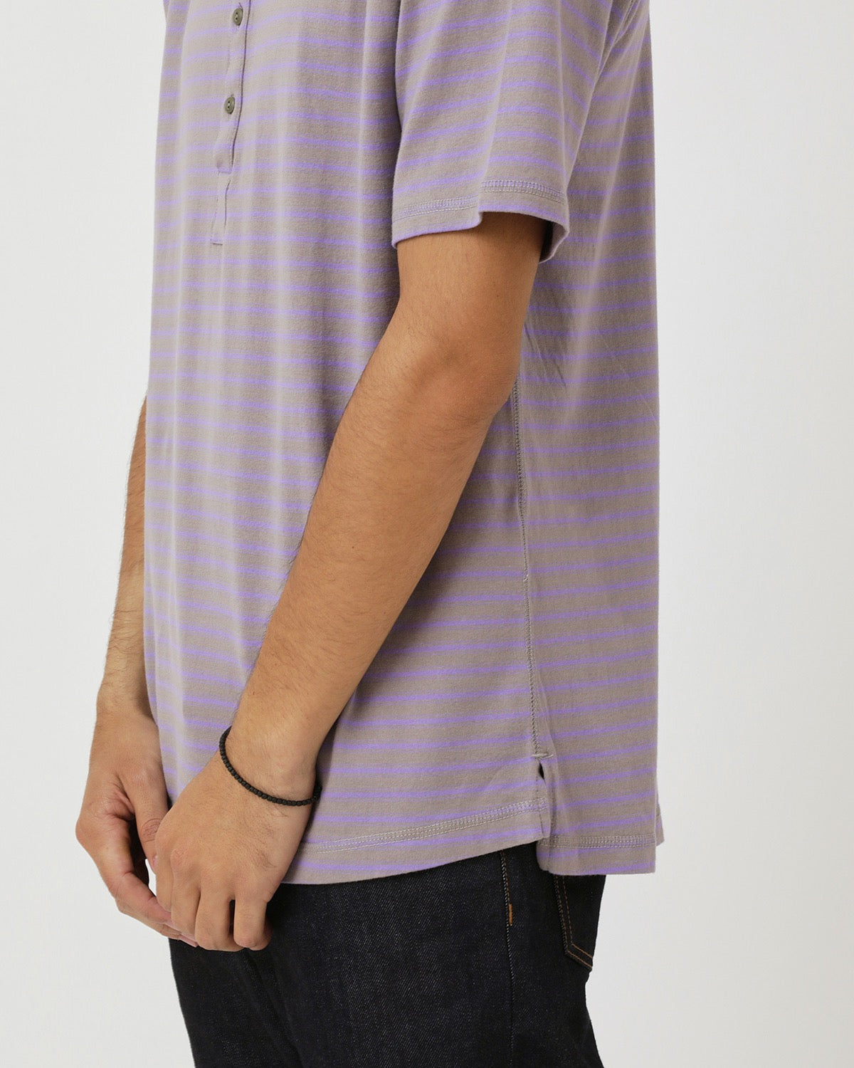 DWELLER S/S HENRY NECK TEE COTTON JERSEY BORDER