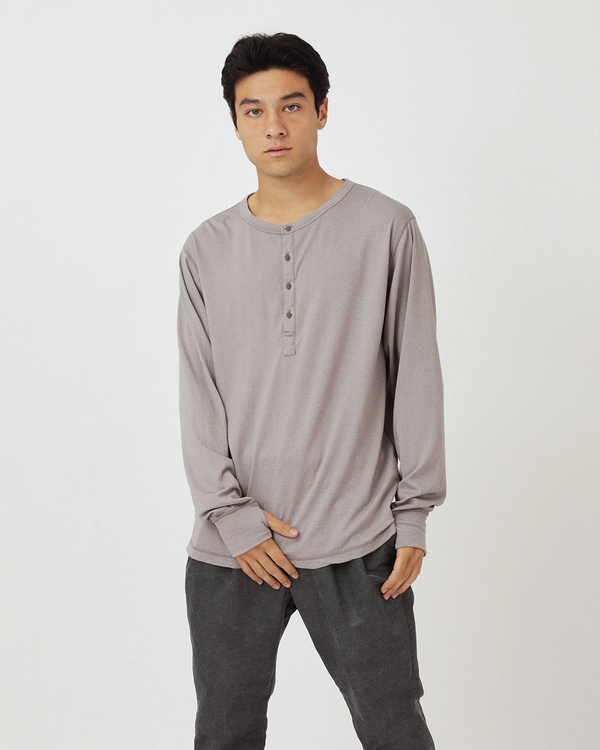 DWELLER L/S HENRY NECK TEE MERINO WOOL OVERDYED