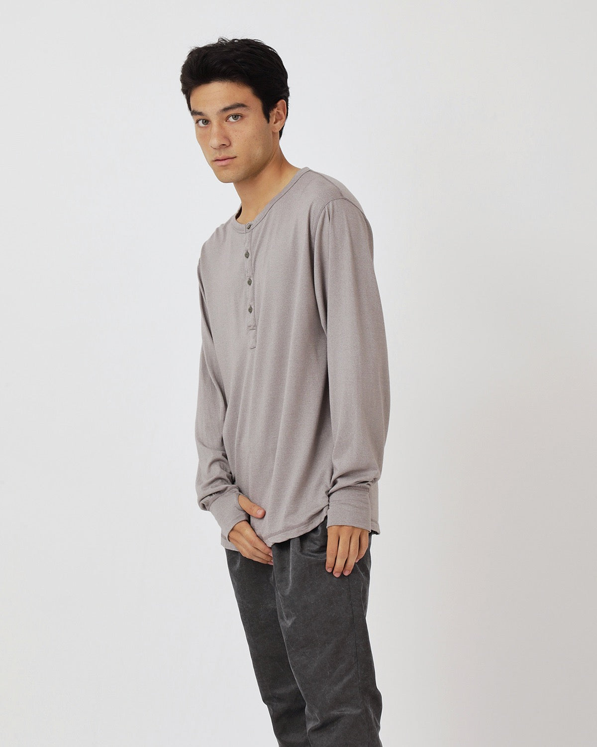 DWELLER L/S HENRY NECK TEE MERINO WOOL OVERDYED