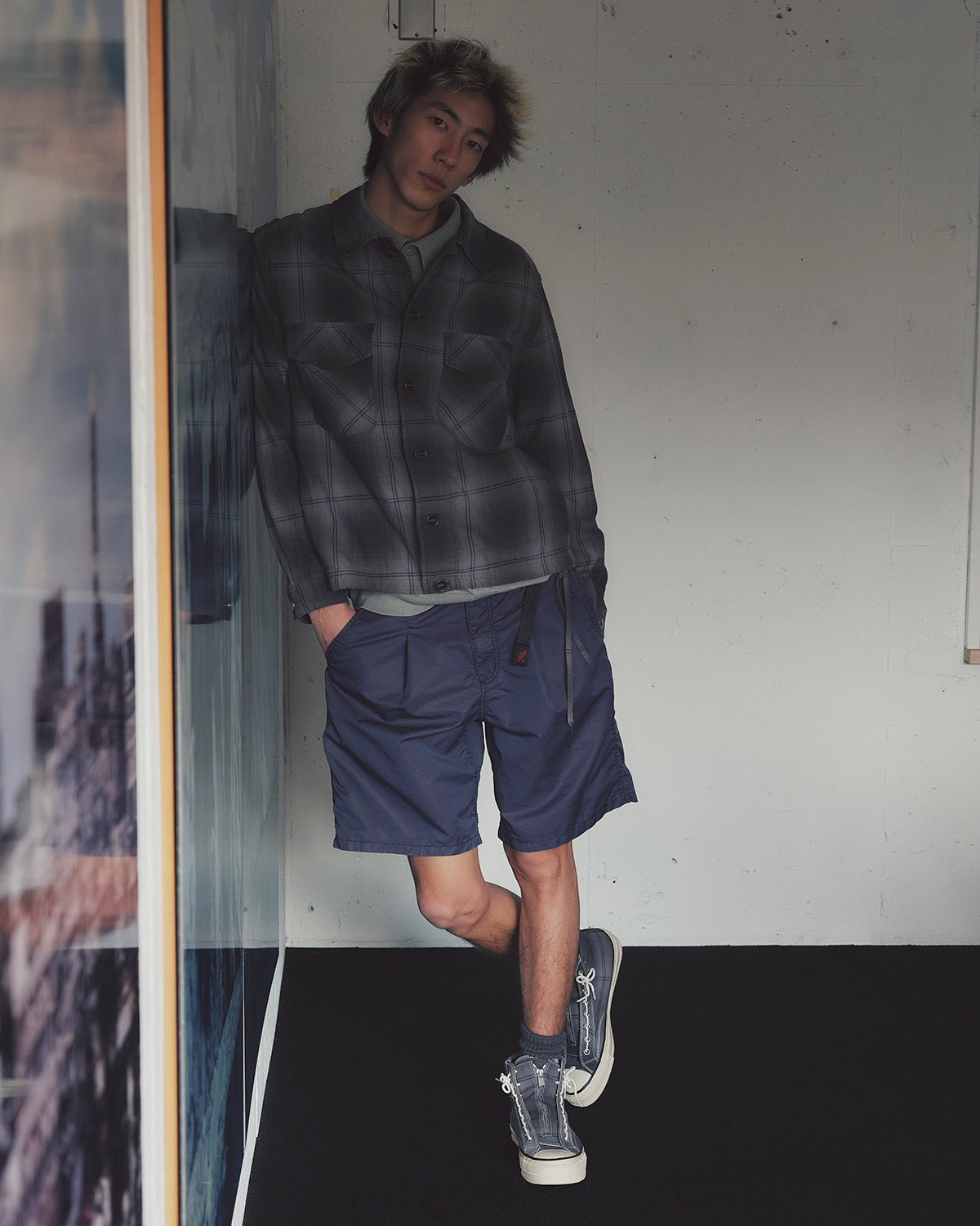 DWELLER TRAINER 2 HI COTTON TWILL OMBRE CHECK by Rafu WITH GORE-TEX