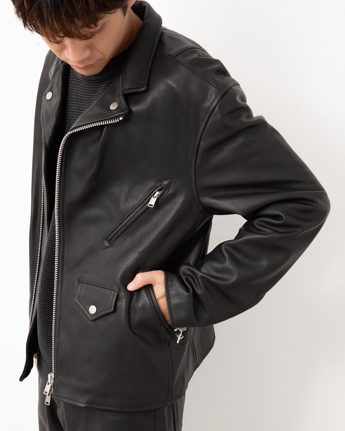 RIDER BLOUSON COW LEATHER WITH WINDSTOPPER®
