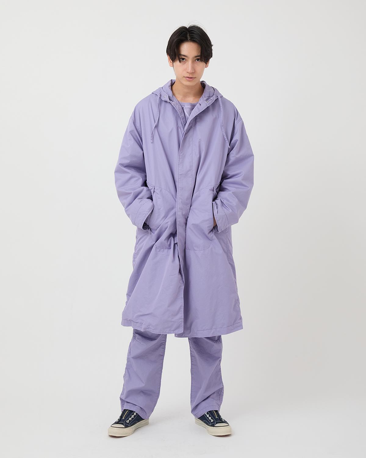 DWELLER HOODED COAT  C/N GABARDINE PIGMENT DYE WITH WINDSTOPPER®
