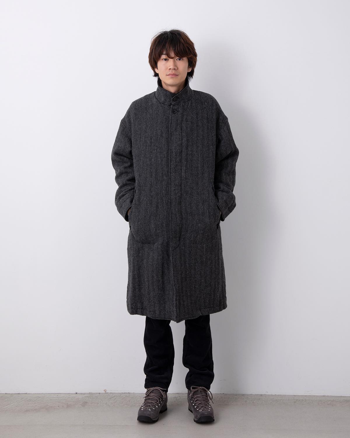 WANDERER LONG PUFF COAT WOOL HERRINGBONE WITH WINDSTOPPER®
